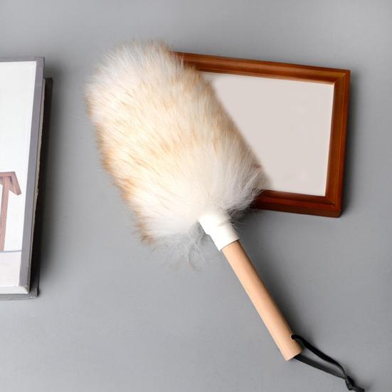 Lambswool Feather Duster with Wooden Handle Hanging Rope Washable Reusable Small Hand Duster for Cleaning Wall Plant Desk
