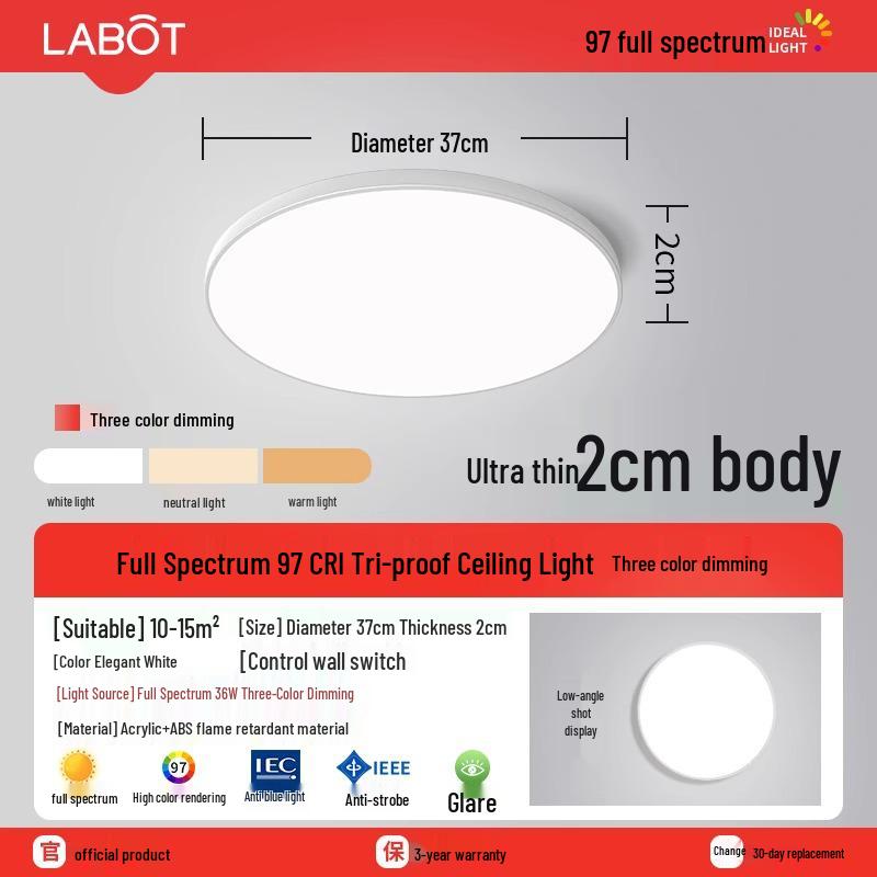 LED Ceiling Light: Three-Proof, Modern Minimalist Design for Bedroom, Balcony, Bathroom - Eye-Protective, Round Main Light