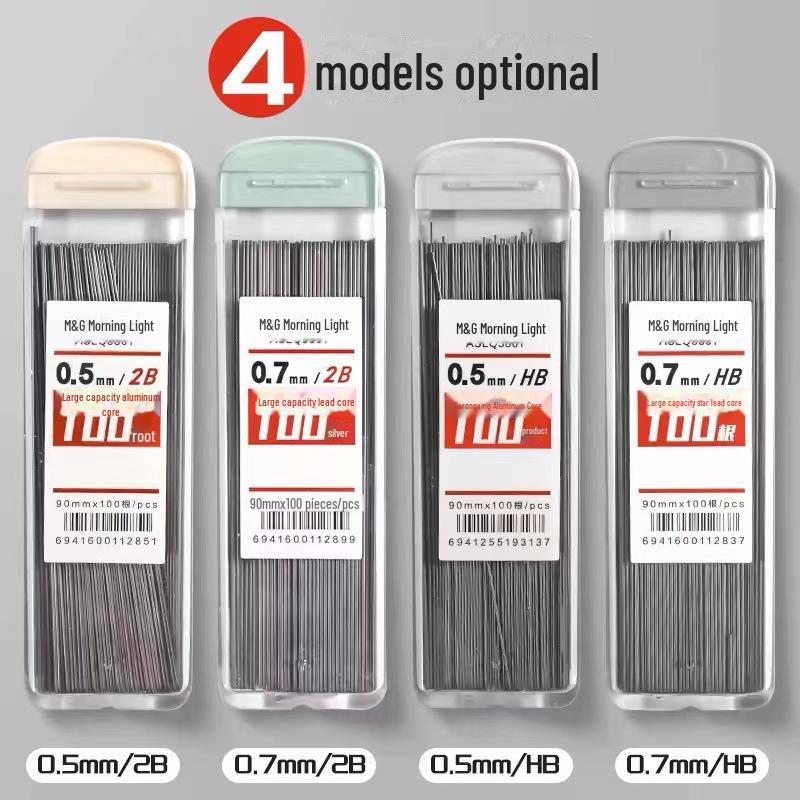 Morning Light Q3801 Large Capacity Lead Core Student Automatic Pencil Refill, 0.5mm HB-100 2B Lead, 0.7mm Continuous Lead