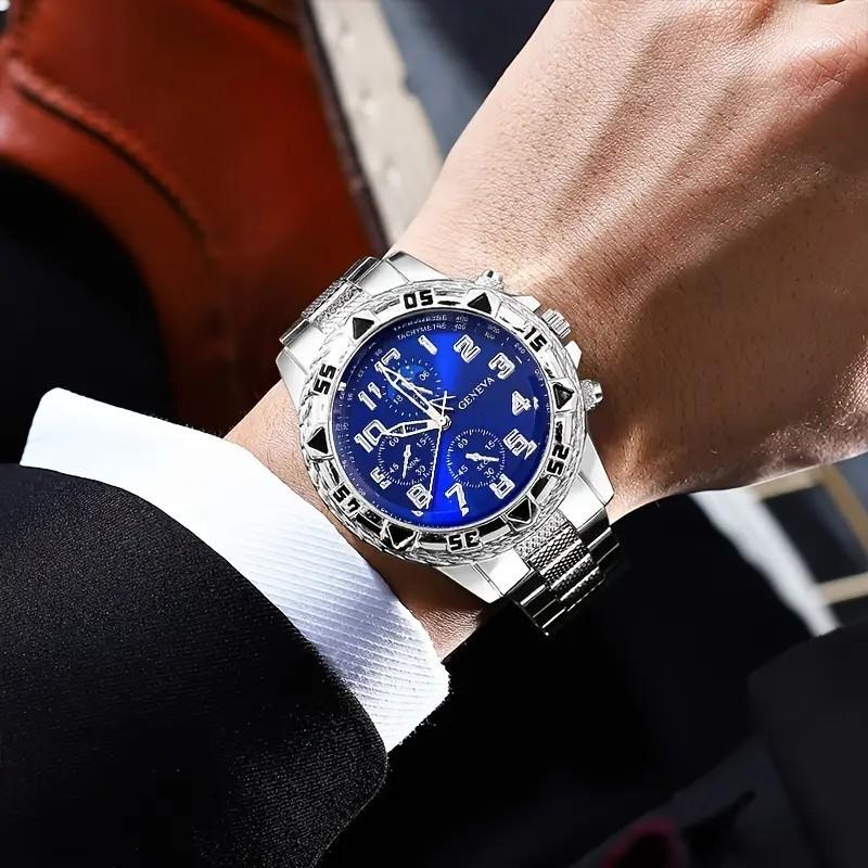 

4pcs/set Men Quartz Watch Cross Jewelry Set Luxury Business Men Watches Alloy Case Everyday Accessories Men Gifts Reloj Hombre