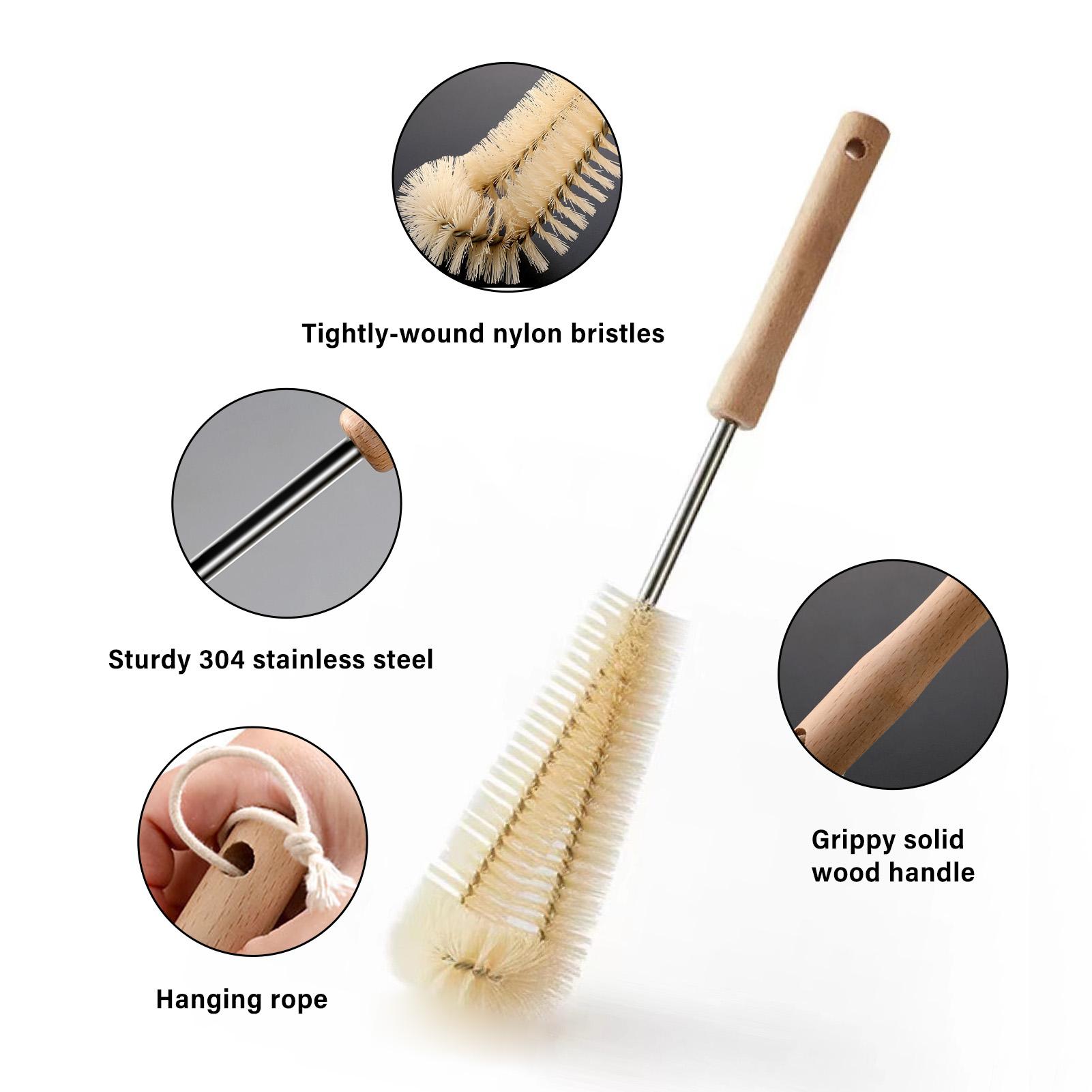 

1 шт. Щетка для чистки бутылок с длинной деревянной ручкой, щетка для чистки бутылок для воды, без мертвых зон для чашек, термосов, чайников M