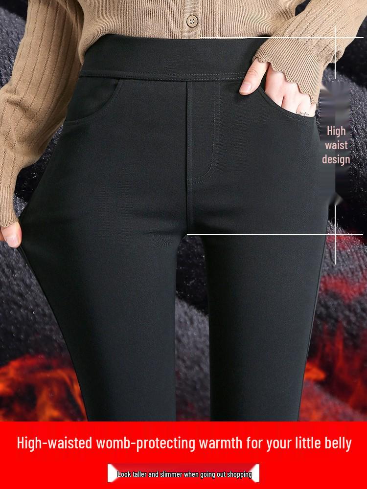 Schwarze Samt-Leggings mit hohem Bund für Damen, Skinny Fit, Übergröße, Schlankmachend, Warme Oberbekleidung für Herbst/Winter