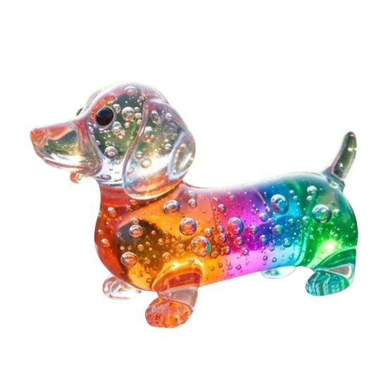 Colorful Glass Dog Ornaments Rainbow Gradient Puppy Figurines Decorative Dog Sculpture Gift for Holidays Birthdays