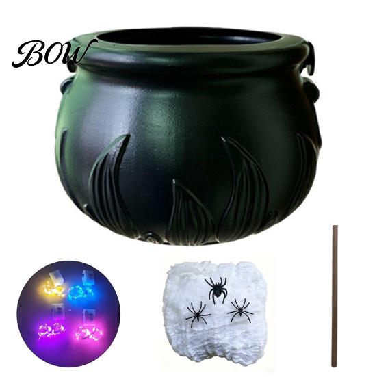 Event Decoration Supplies Light Up Witch Cauldron DIY Set, Halloween Glowing Black Plastic Bowl with Spiders, Fairy Tale Magic Props Spooky