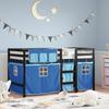 VidaXL Children's Mezzanine Bed and Curtains, Mid Sleeper Bed with Storage, Bedroom Furniture, Modern, Blue 3283815