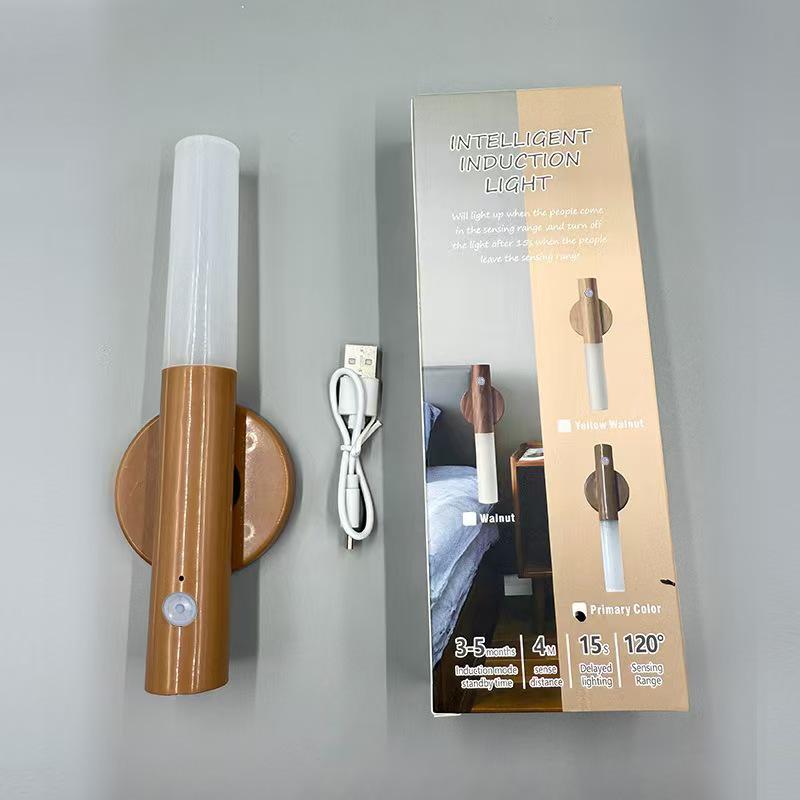 Wood Grain Night Light: Auto-Sensing Magnetic Wall Lamp for Bedroom & Corridor Use