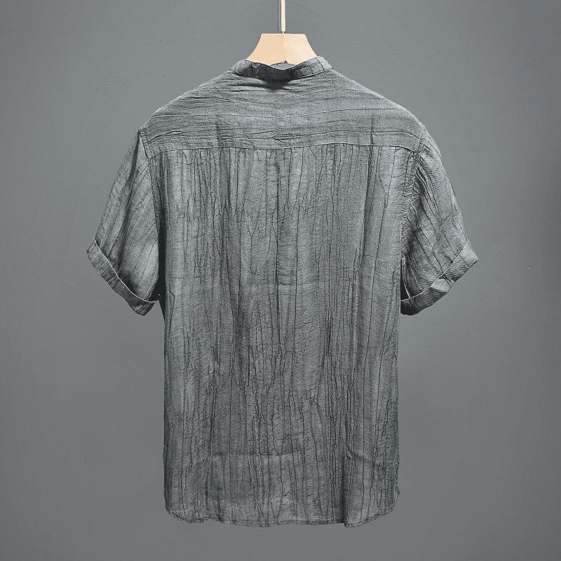 Men's Linen Blend Henley Shirt Short Sleeve Stand Collar Casual Top