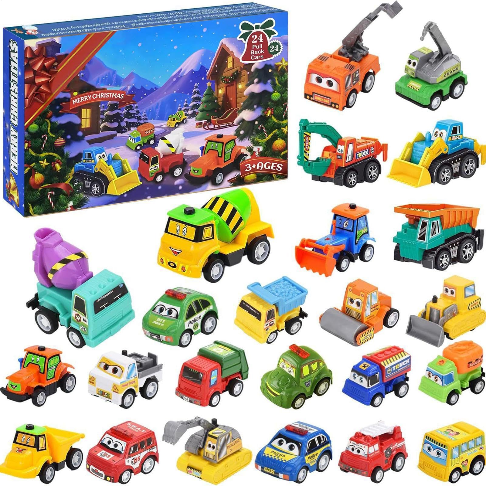 

Christmas Countdown Toy - 2025 Advent Calendar with Pull-Back Cars, Vehicle Model Toy Tabletop Ornament for Boys and Girls, Toddlers, Girls, Kids, and