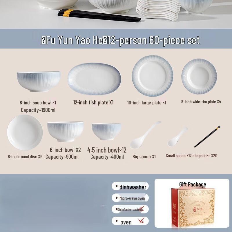 Fu Yun Yao He Underglaze Ceramic Dinnerware Set