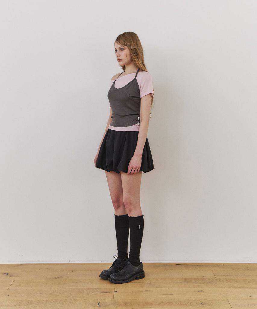 Une Sheer Balloon Mini Skirt_Black