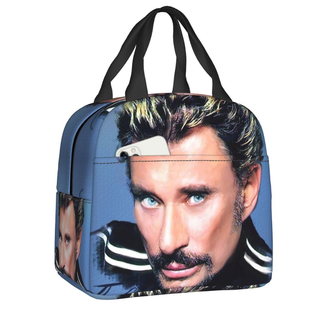 Sac à déjeuner isotherme personnalisé Johnny Hallyday Chanteur de Rock Français pour Pique-nique en Plein Air Réutilisable Glacière Thermique Boîte Bento Femmes Enfants