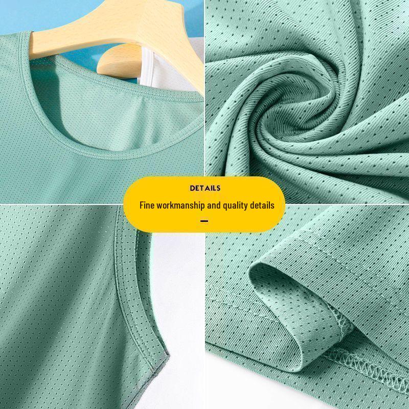 2025 Summer Casual Mesh Sleeveless Men’s Set with Loose Five-Point Shorts - Hong Kong Style