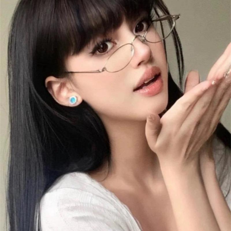 Japanese Harajuku Metal Oval Glasses Gold Silver Metal Elliptic Glasses Vision Care Anti-blue Eyeglasses Frame for Women Men