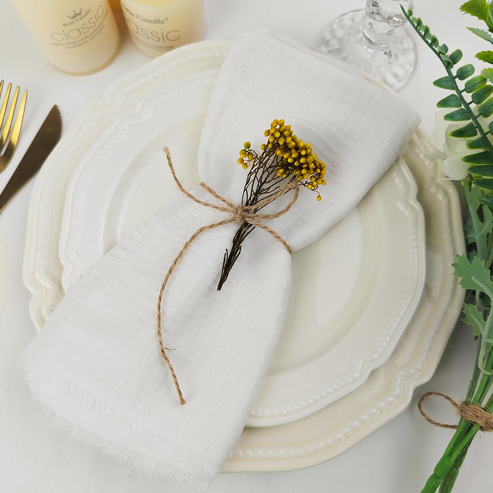 Set of 10 Gauze Cotton Napkins 42x42cm Tassels Two-layer Fold Tea Towel Village Serviette for Wedding Decoration Baby Show Party