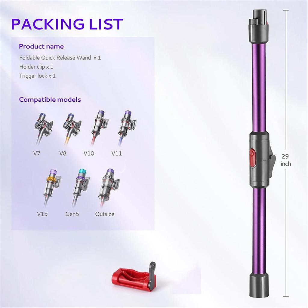 Foldable Extension Wand Compatible for Dyson V7V8V10 V11 V15 Cordless Vacuum Accessories, Quick Release Wand Replacement