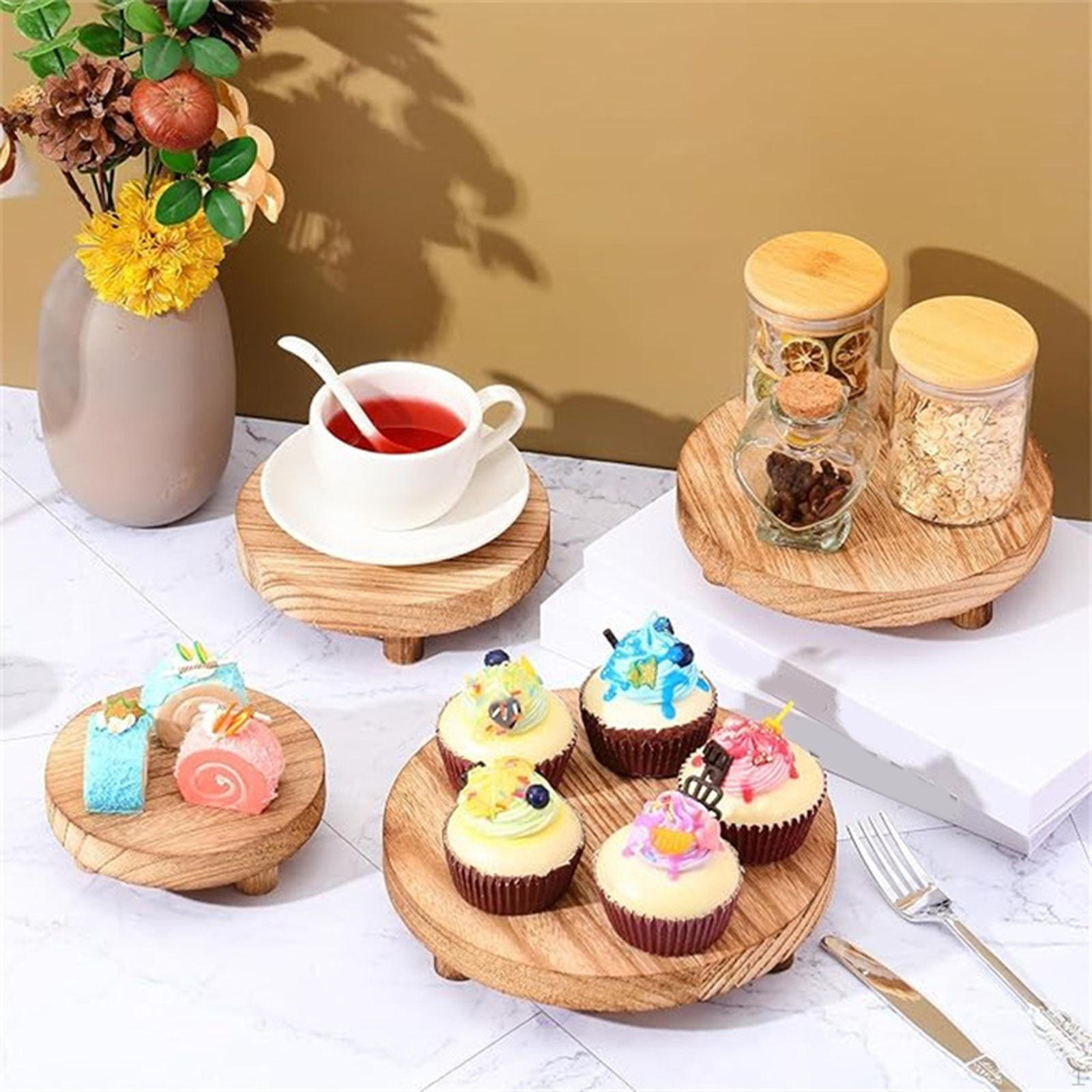 

4 Pieces Wood Pedestal Organizer Multifunctional Round Plant Trays for Collectibles Vase Crafts