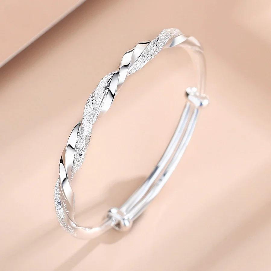 Charms 925 Sterling Silver Bracelets for Women Luxury Original Adjustable Twisted Woven Bangle Bracelet Party Wedding Jewelry