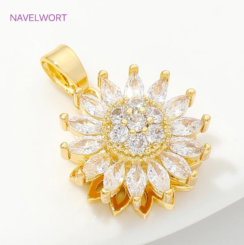Trendy Rotatable Pendants Fittings18K Gold Plated Brass Sun /Sunflower/Four-Angle Star Charms Pendants For DIY Jewelry Crafts