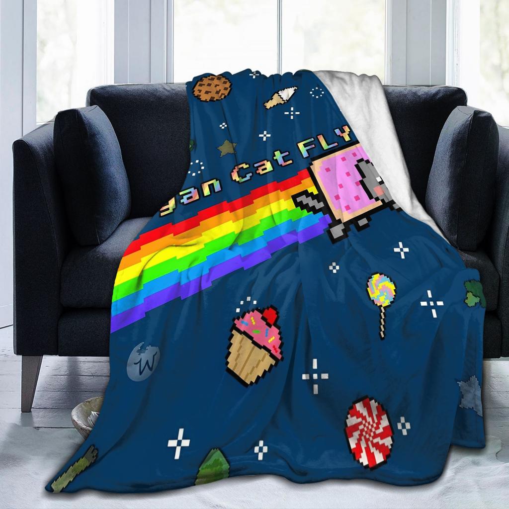 Katze Regenbogen Pixel Welt Nyans Decken Fleece Frühling Herbst Atmungsaktiv Super Warm Überwurfdecken für Bettwäsche Sofa Teppich Stück