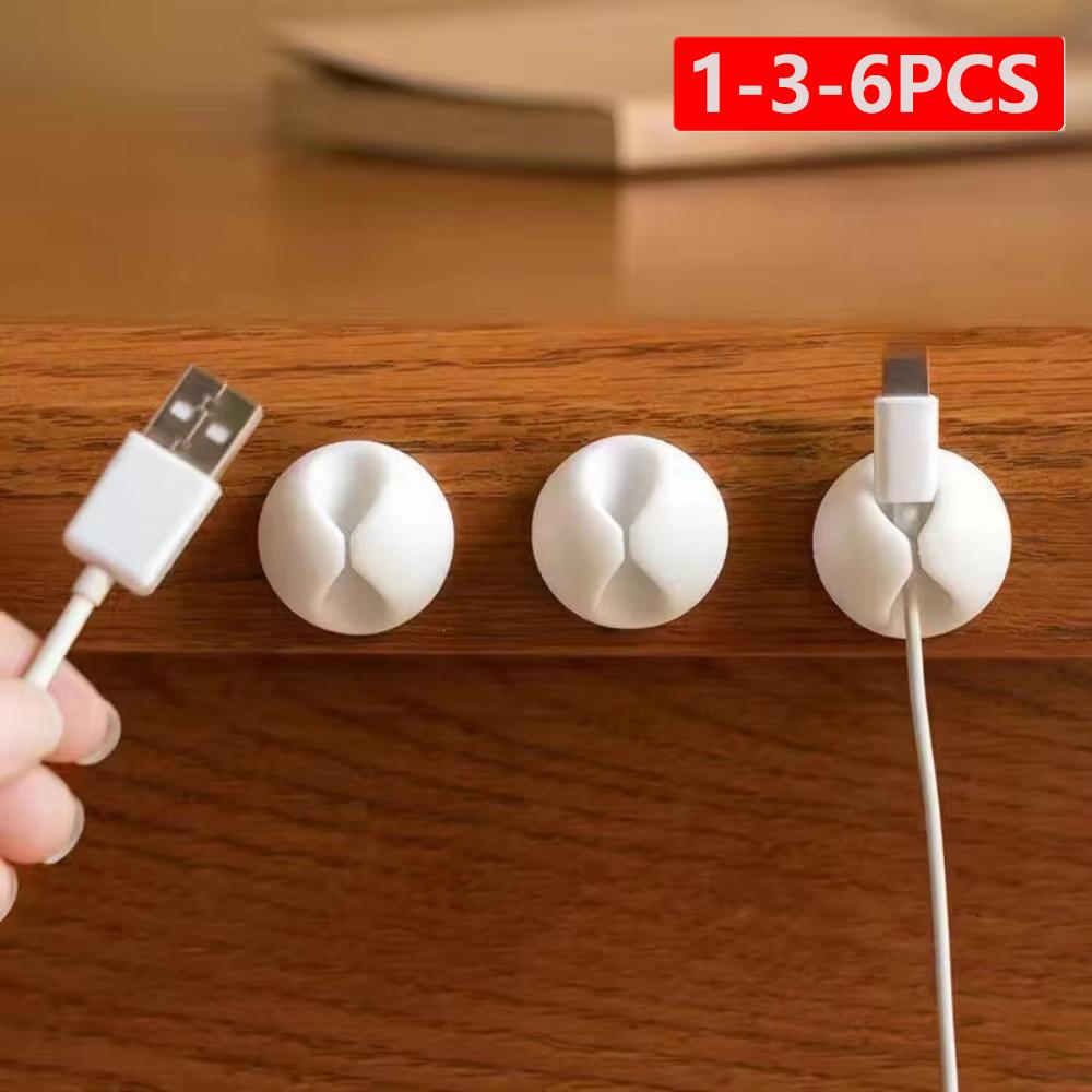 1-3-6pcs Cable Clips Organizer for Phone Charging Cable, Cable Holder for Computer, USB Cable, Mouse, Headphone Cable - White