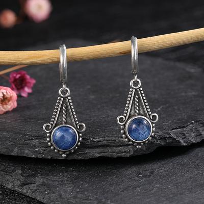 New Elegant Natural Kyanite Silver Drop Earrings for Women Vintage Wedding Engagement Hoop Earrings Gifts
