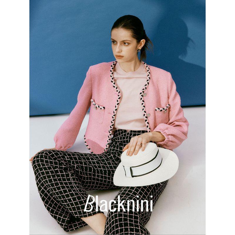 

Blacknini Инь Хуафу Чуньин Фонарик Рукав круглый вырез Повседневный Классический Стиль Пальто Water pink S