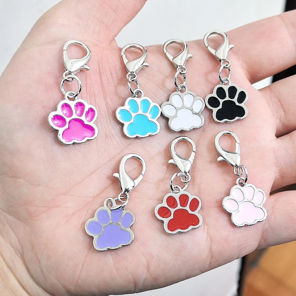 7 Pcs Oil Dripping Alloy Cute Paw Pendant Lobster Clasp Cat Paw Metal Pet Jewelry Couple Family Keychain Pendant