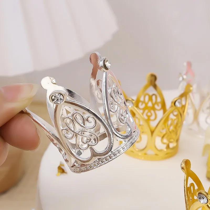 10/1Pcs Mini Crown Cake Decoration Princess Topper Pearl Tiara Children Hair Ornaments for Wedding Birthday Party Cake Decor