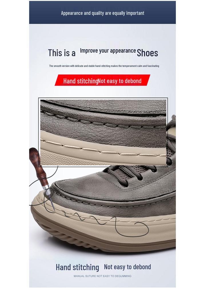 Hochwertige atmungsaktive Herren-Board-Schuhe aus echtem Leder - Lässige Outdoor-Sneaker für Frühling/Sommer mit dicken Sohlen, handgenähtes Design.
