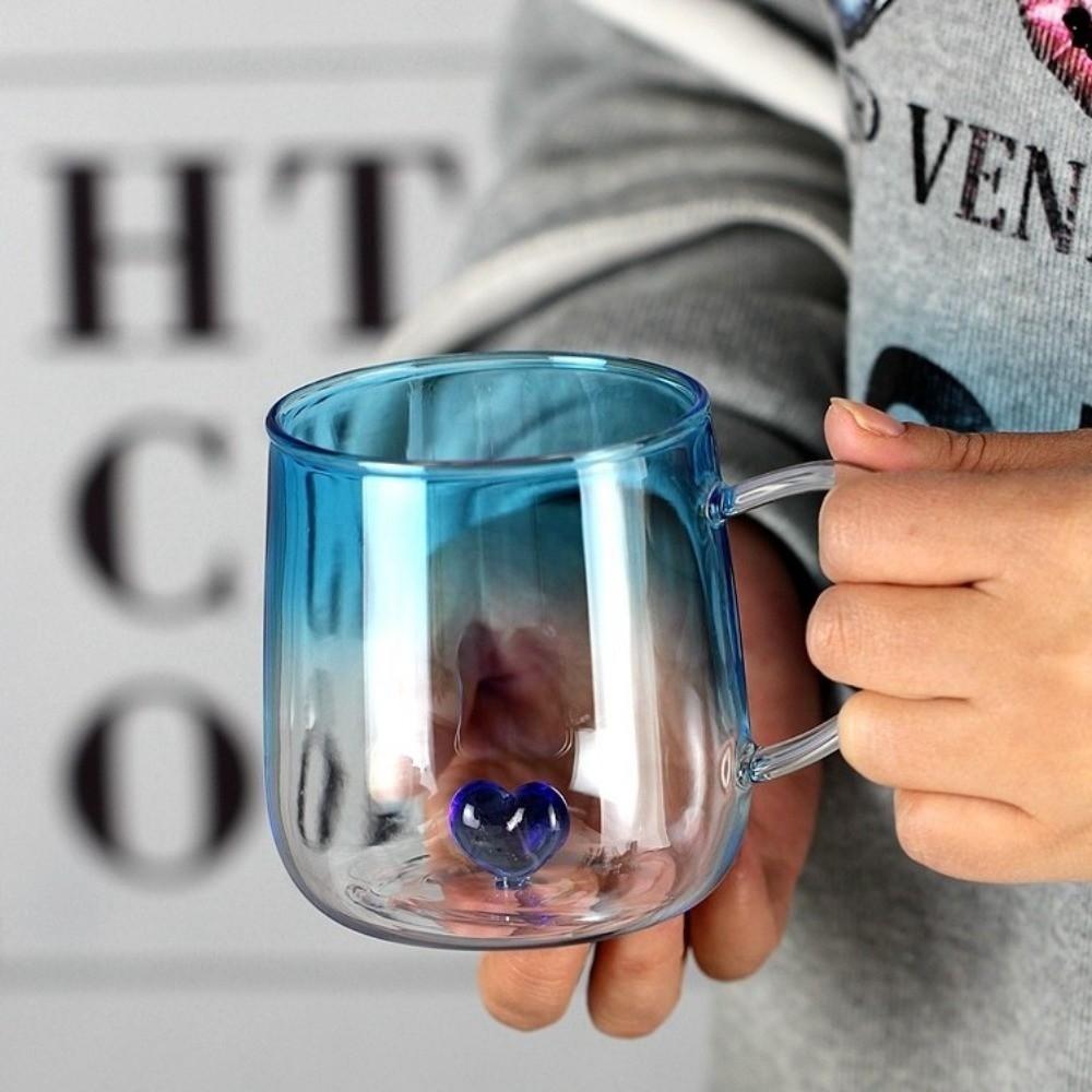 Tazza in Vetro Gradiente Cuore d'Amore 3D Trasparente Coppia Paio Tazza Nuova Tazza da Caffè in Vetro Accessori per la Casa