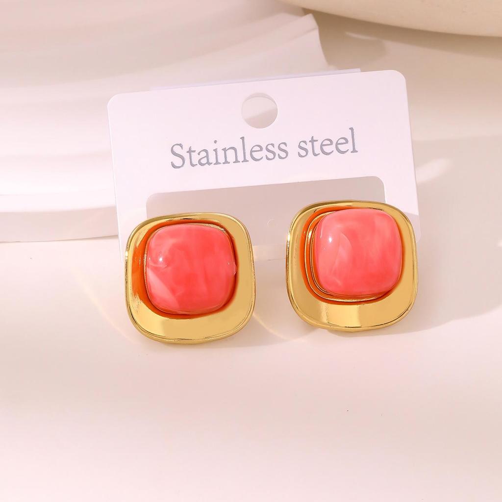 French Fashion Resin Cube 18k Stud Earrings for Women's Daily Wear