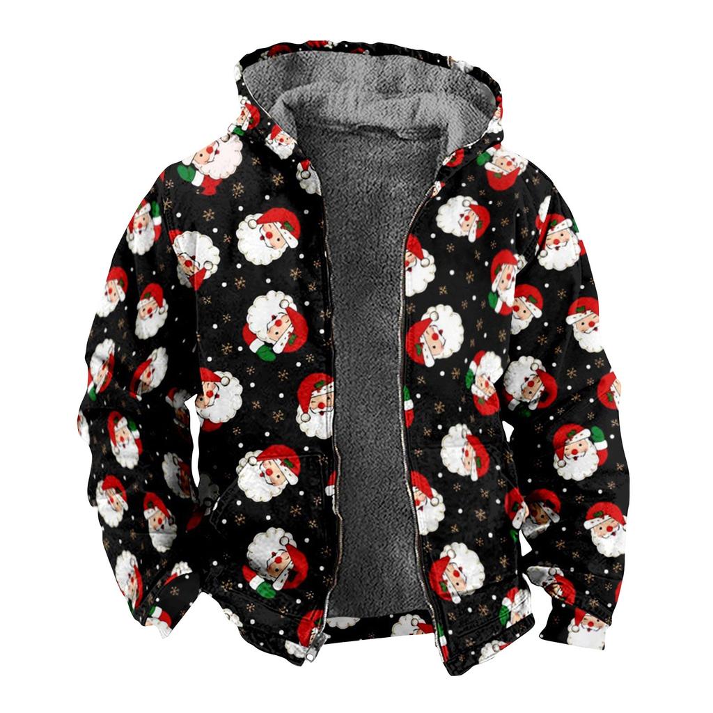 Pánská vánoční bunda s potiskem Pánská jarní a podzimní ležérní trendová bunda na zip s kapucí