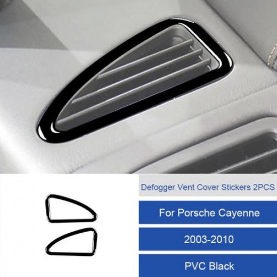 2Pcs Carbon Fiber Defogger Air Vent Cover Trim For Porsche Cayenne 2003-2010 PVC  ( Bright Black )