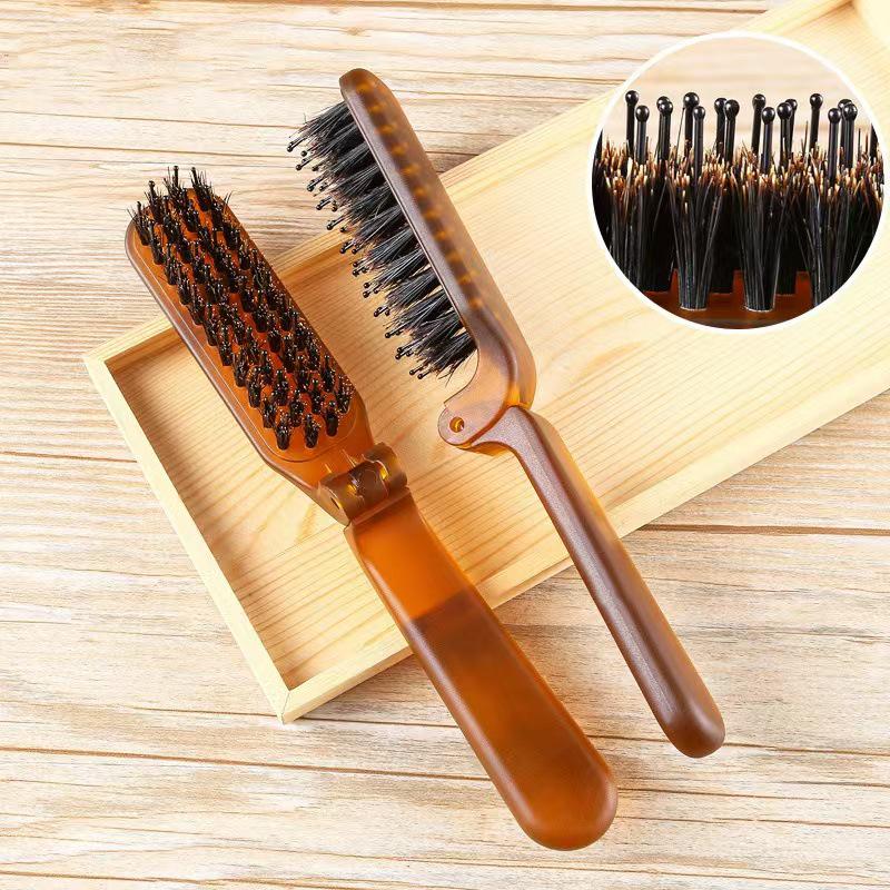 Compact Travel Boar Bristle Hair Brush for Styling Curly Hair