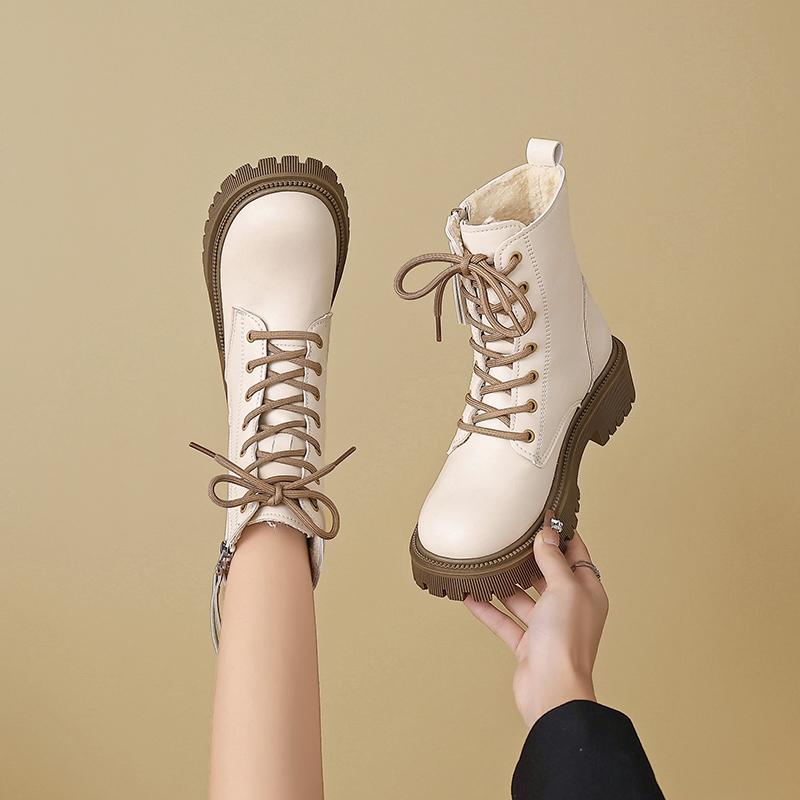 Women’s Winter Boots Casual Short Motorcycle Boots Street Style Black Warm Ankle Boots with Fur Plus Size