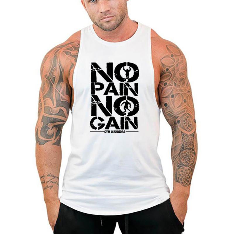Muscleguys Laufwesten Herren Bodybuilding Stringer Tanktops Sommer Baumwolle Fitnessstudio Kleidung No Pain No Gain Muskel Männer Fitness Achselshirts