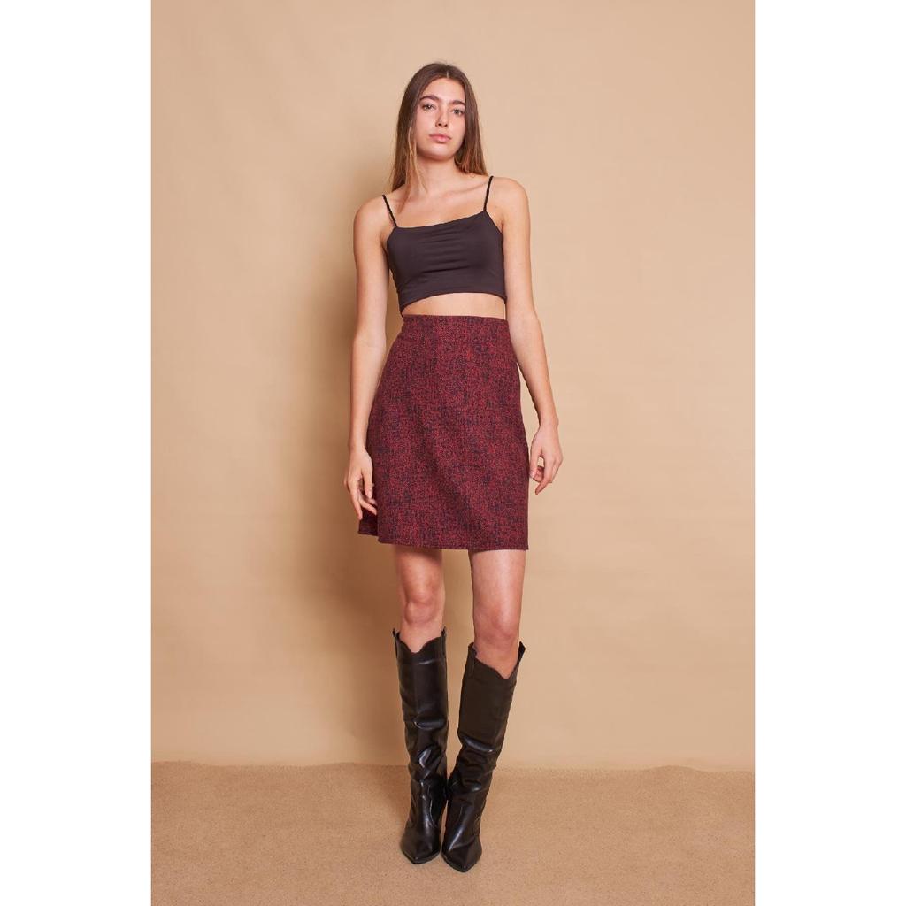 Lightweight Lycra Woolen Winter Jacquard Fabric High Waist Lightweight Above Knee Bell Skirt - Black Diagonal