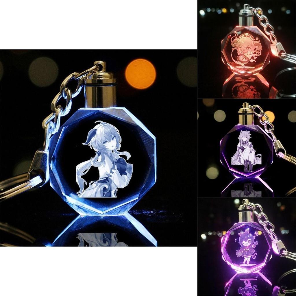 Elegant Genshin Impact Crystal Keychain With Stunning Led Colorful Light For All Occasions