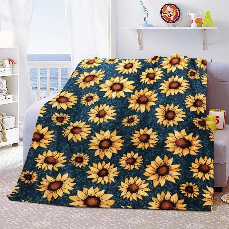 Sunflower Cute Floral Fleece Flannel Blanket Lightweight Comfortable Soft Warm Blanket for Bed Couch Sofa Blanket King Full Size