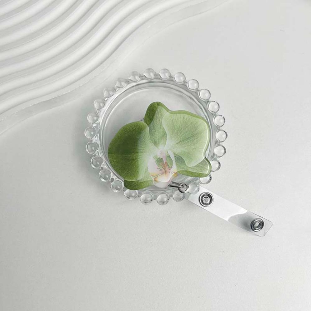 

Orchid Flower Shape Retractable Badge Holder Durable ID Badge Reel Name Tag Badge Office Employee Style Q