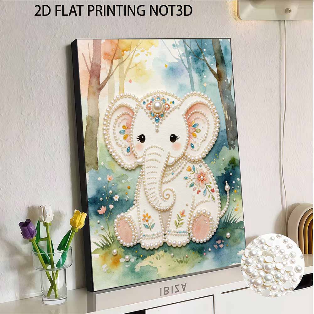 5D DIY Pearl Diamond Painting Kit Cute Baby Elephant Full Drill Embroidery Mosaic Art Home Wall Decor Gift