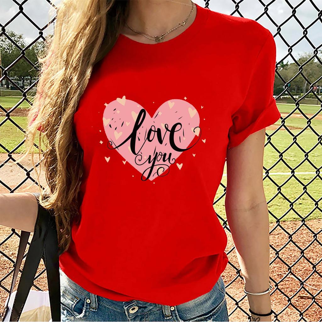 Women's Casual Fashion Large Yards Of Love Print Round Neck T-shirt