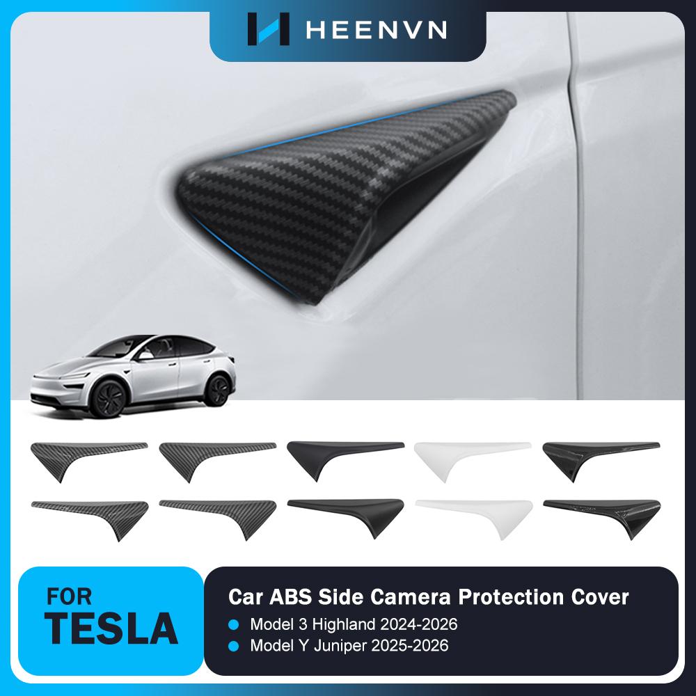 Heenvn ABS Carbon Pattern Side Camera Cover For Tesla Model 3 Highland Model Y Juniper 2025 2026 ABS Leaf Board Sticker Exterior