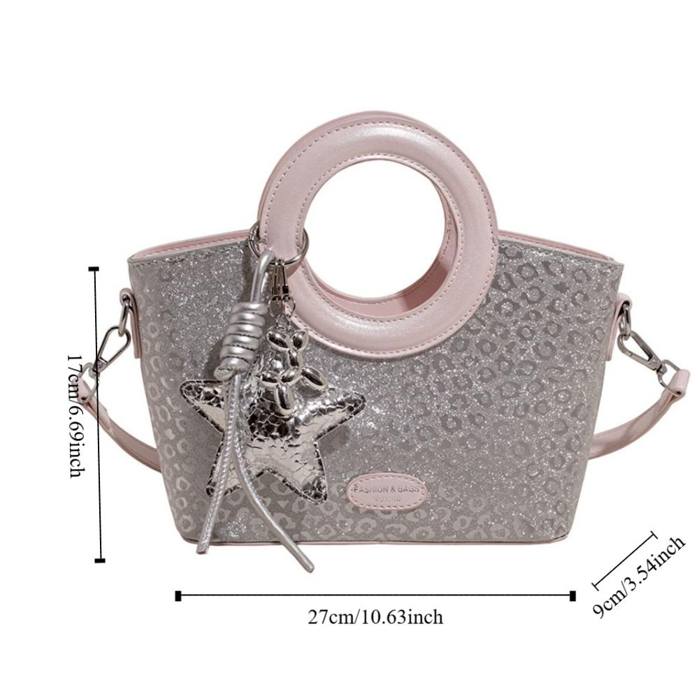 Shoulder Bag Small Basket Bag PU Shining Banquet Handbag Fashionable Sweet Star Silver Bag  Women
