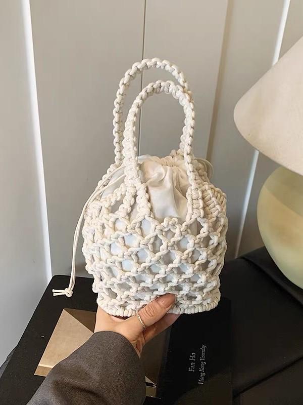 Mini Sac Seau en Paille Tendance pour Femme - Sac à Main Tissé Polyvalent d'Été