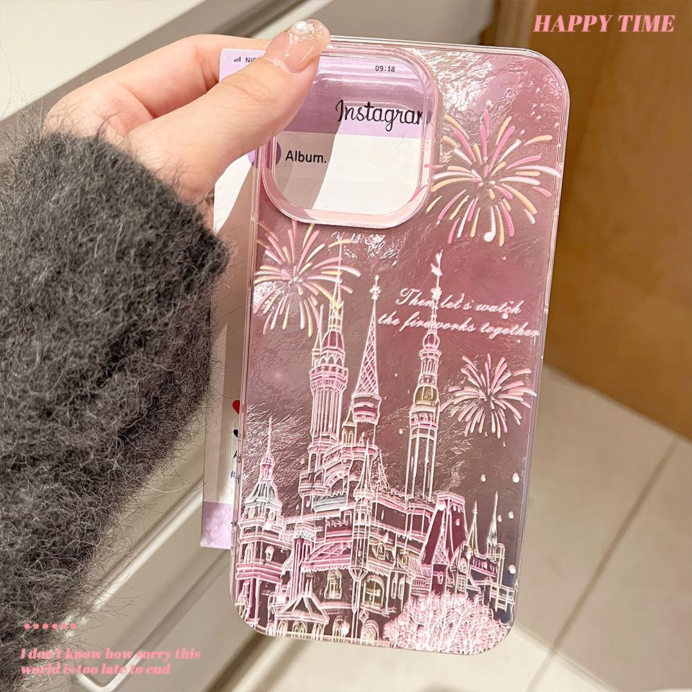 Firework Castle Suitable for IPhone16pro High End IMD Mobile Phone Case 15 Anti Fall Pearl Bracelet Protective Cover 13