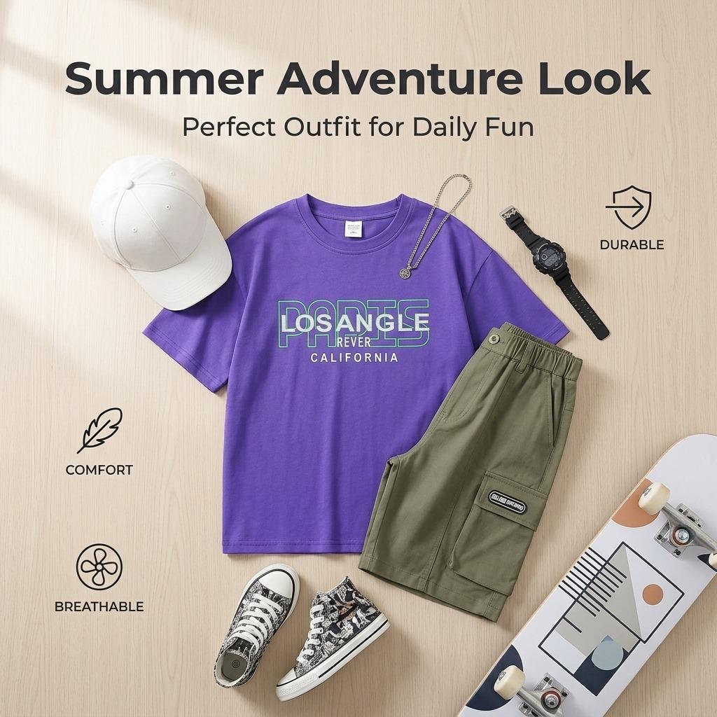 Boys' Short-Sleeve T-Shirt Children'S Loose-Fitting Clothing Boys' Top Suitable For Older Children In Summer