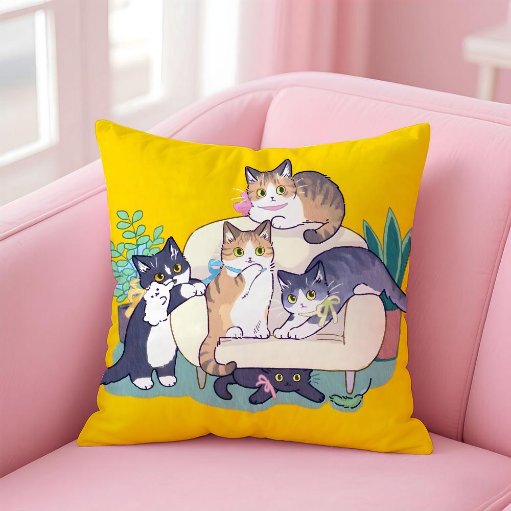 Cute Cartoon Cats Animations Cushion Cover Pillowcase Short Plush Invisible Zipper Room Sofa Cushion Cover