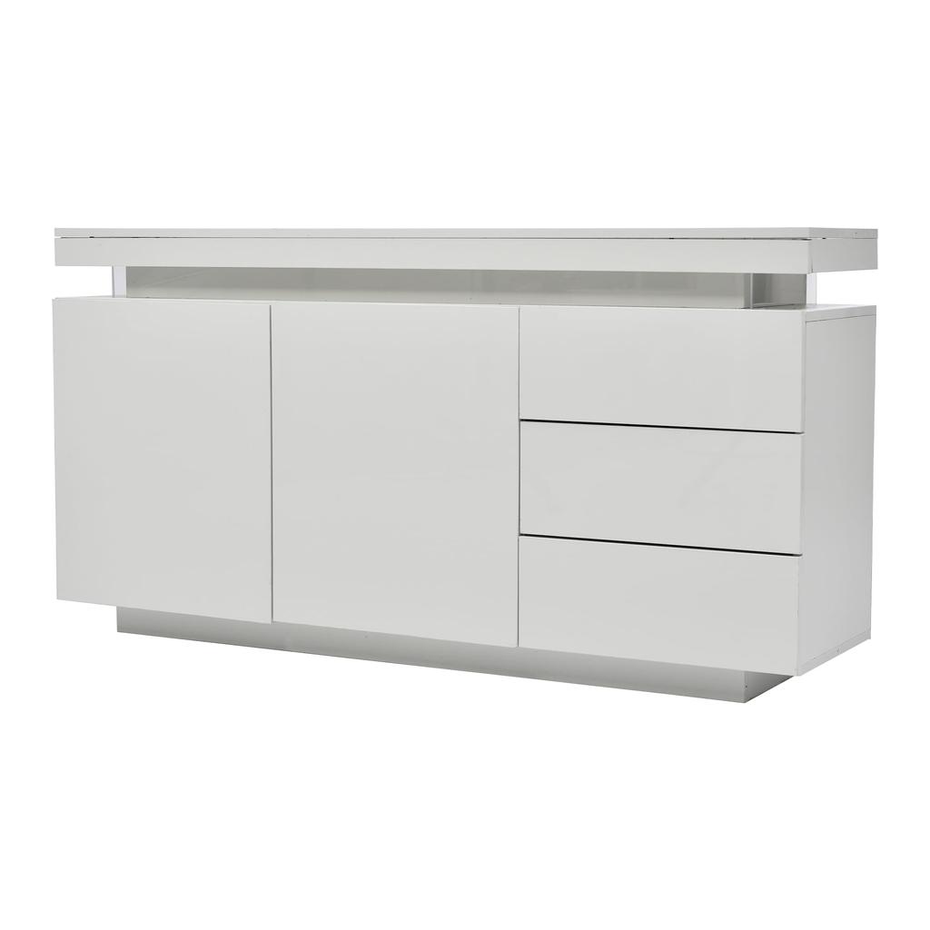 Sideboard Hochglanz Kommode Anrichte Schrank 2 Türen & 3 Schubladen, Standschrank Highboard, griffloses Design, verstellbare Regale, Weiß