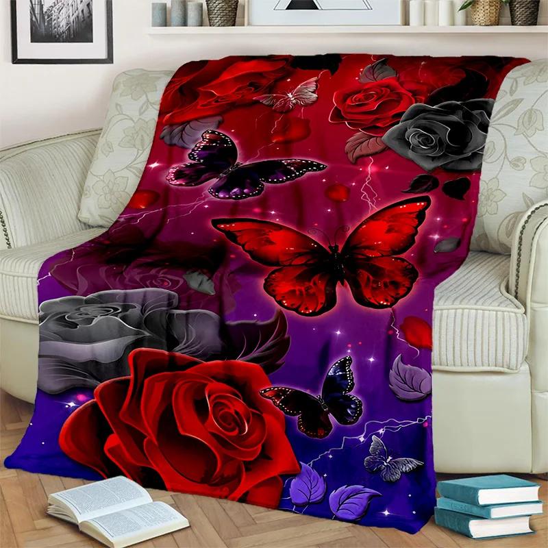 Cartoon Dream Butterfly Flower Blanket,Soft Throw Blanket for Home Bedroom Bed Sofa Picnic Travel Office Rest Nap Cover Blanket
